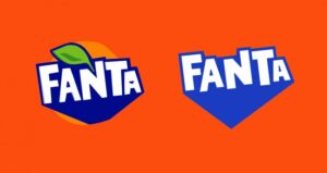 Before and after of Fanta's rebranded logo. 